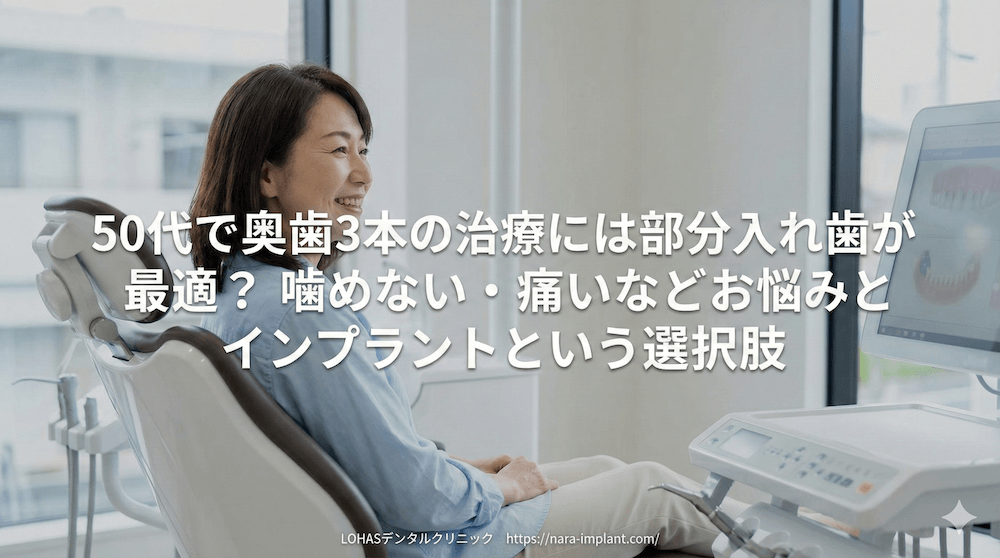 50代で奥歯3本の治療には部分入れ歯が最適？噛めない・痛いなどお悩みとインプラントという選択肢